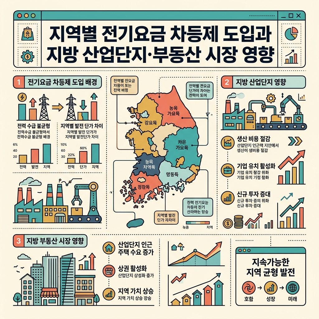 ai thumbnail infographic 지역별 전기요금 차등제 도입과 지방 산업단지·부동산 시장 영향 1788128342