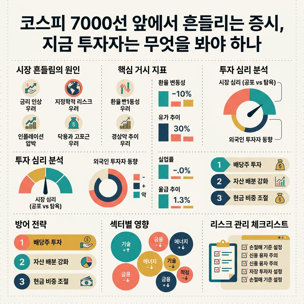 ai thumbnail infographic 코스피 7000선 앞에서 흔들리는 증시 지금 투자자는 무엇을 봐야 하나 1788061218