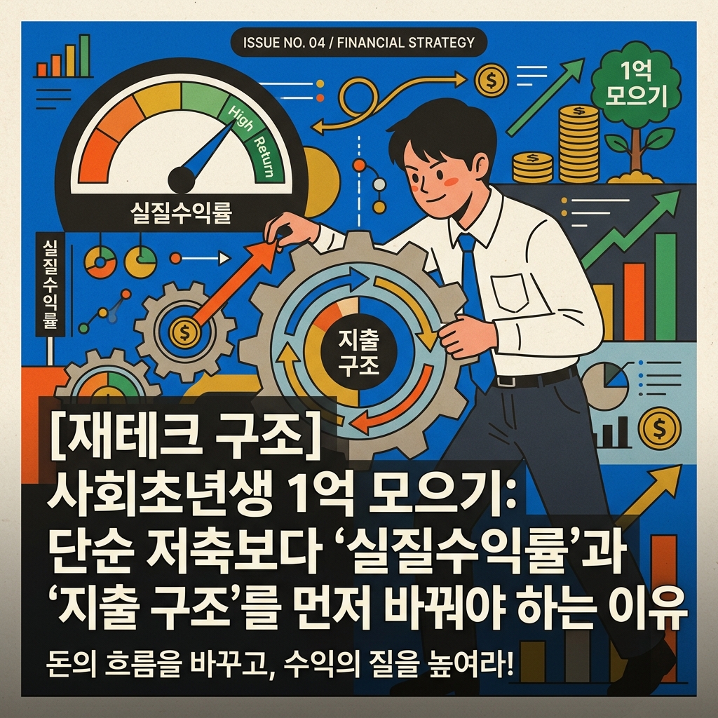 ai thumbnail poster 재테크 구조 사회초년생 1억 모으기 단순 저축보다 실질수익률과 지출 구조를 먼저 바꿔야 하는 이유 1787628906