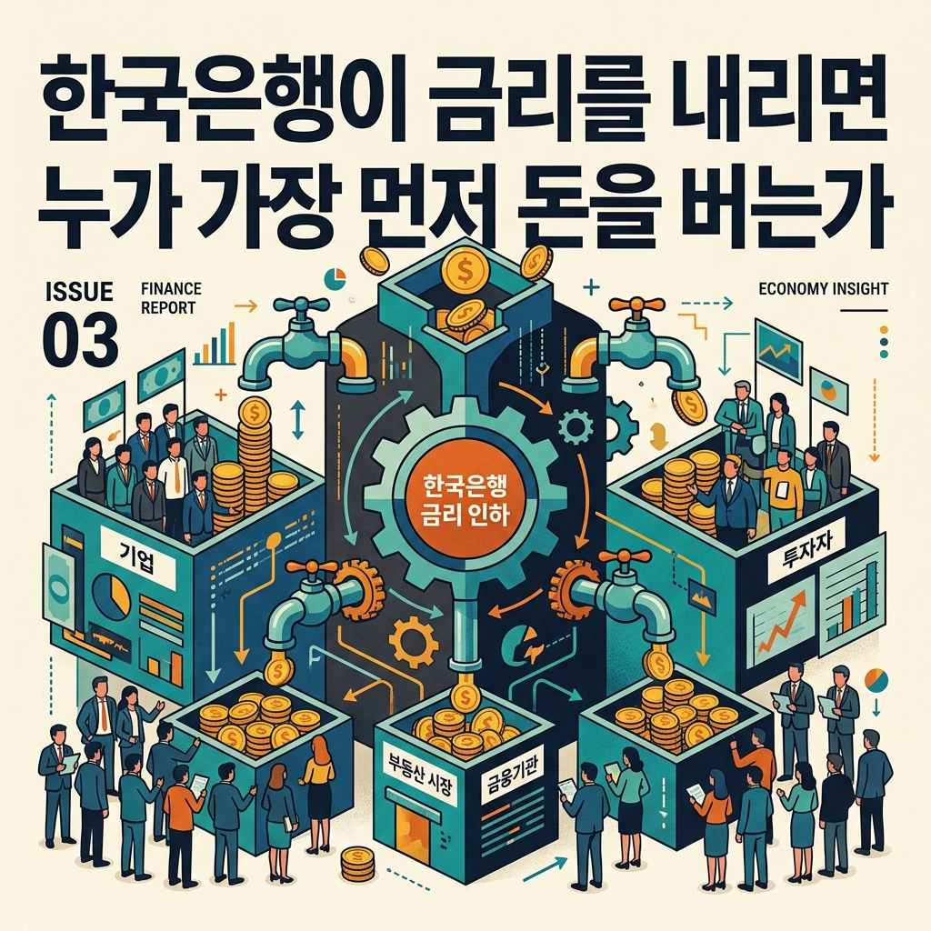 ai thumbnail poster 한국은행이 금리를 내리면 누가 가장 먼저 돈을 버는가 1786685107