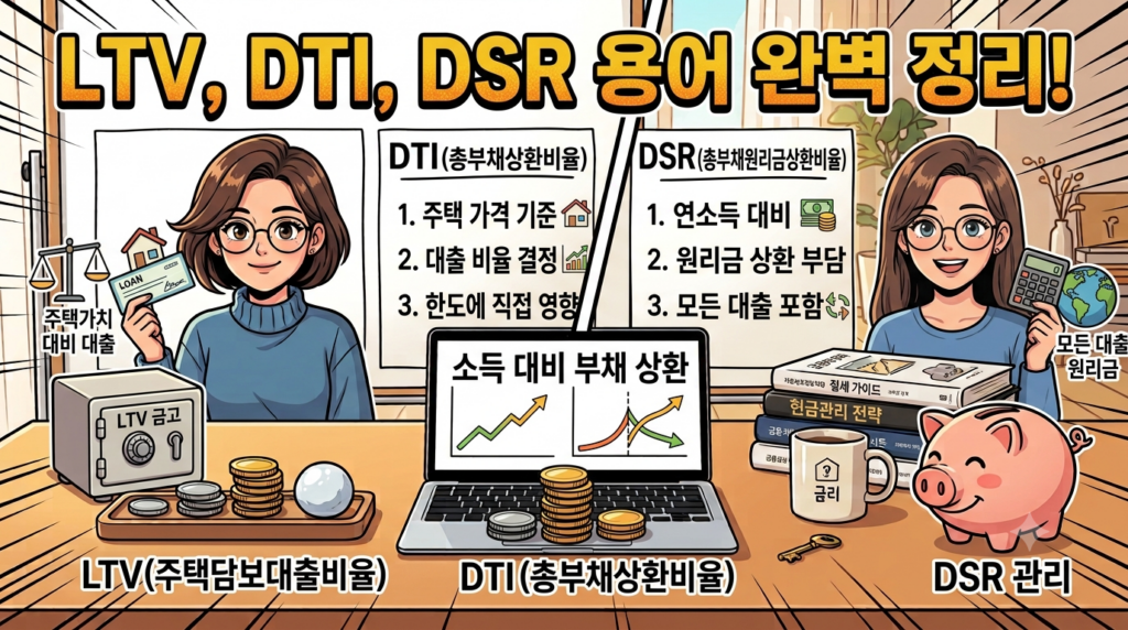 LTV, DTI, DSR 용어 완벽 정리 및 대출 한도 영향 1 Gemini Generated Image uyd6m7uyd6m7uyd6